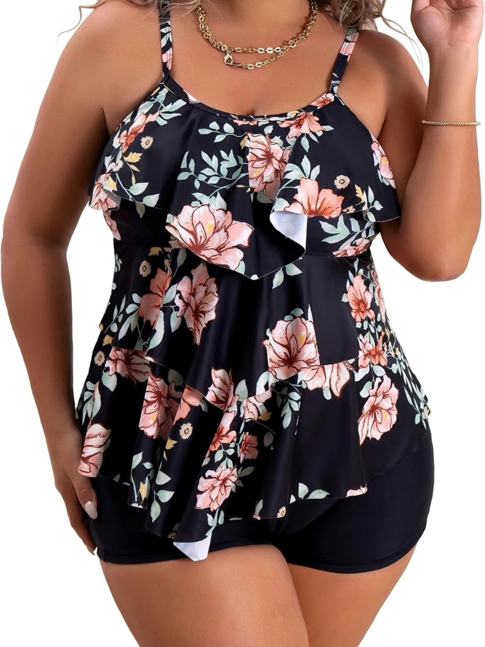 Floral Ruffle Camisole Tankini Set